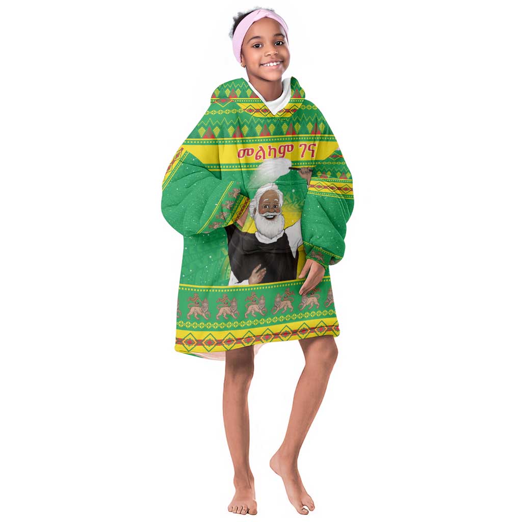 Afro Ethiopia Christmas Kid Wearable Blanket Hoodie Melkam Gena Yegena Abat