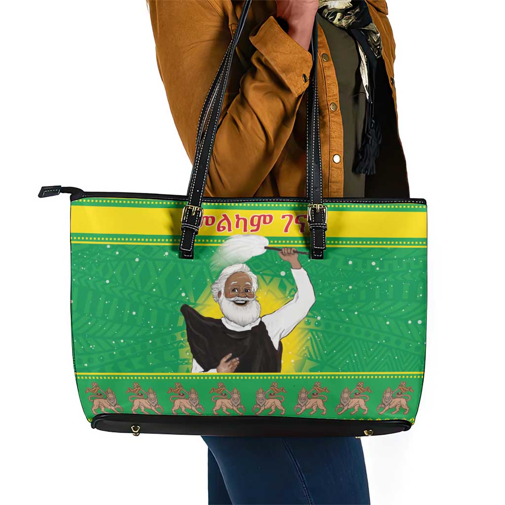 Afro Ethiopia Christmas Leather Tote Bag Melkam Gena Yegena Abat