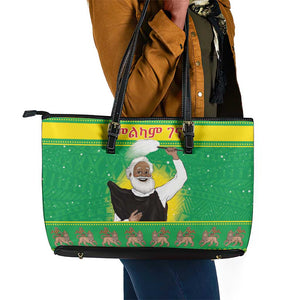 Afro Ethiopia Christmas Leather Tote Bag Melkam Gena Yegena Abat
