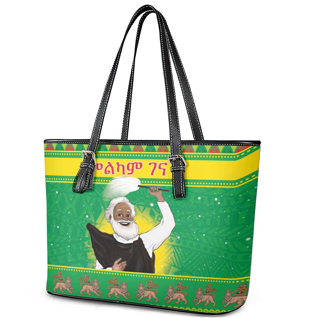 Afro Ethiopia Christmas Leather Tote Bag Melkam Gena Yegena Abat