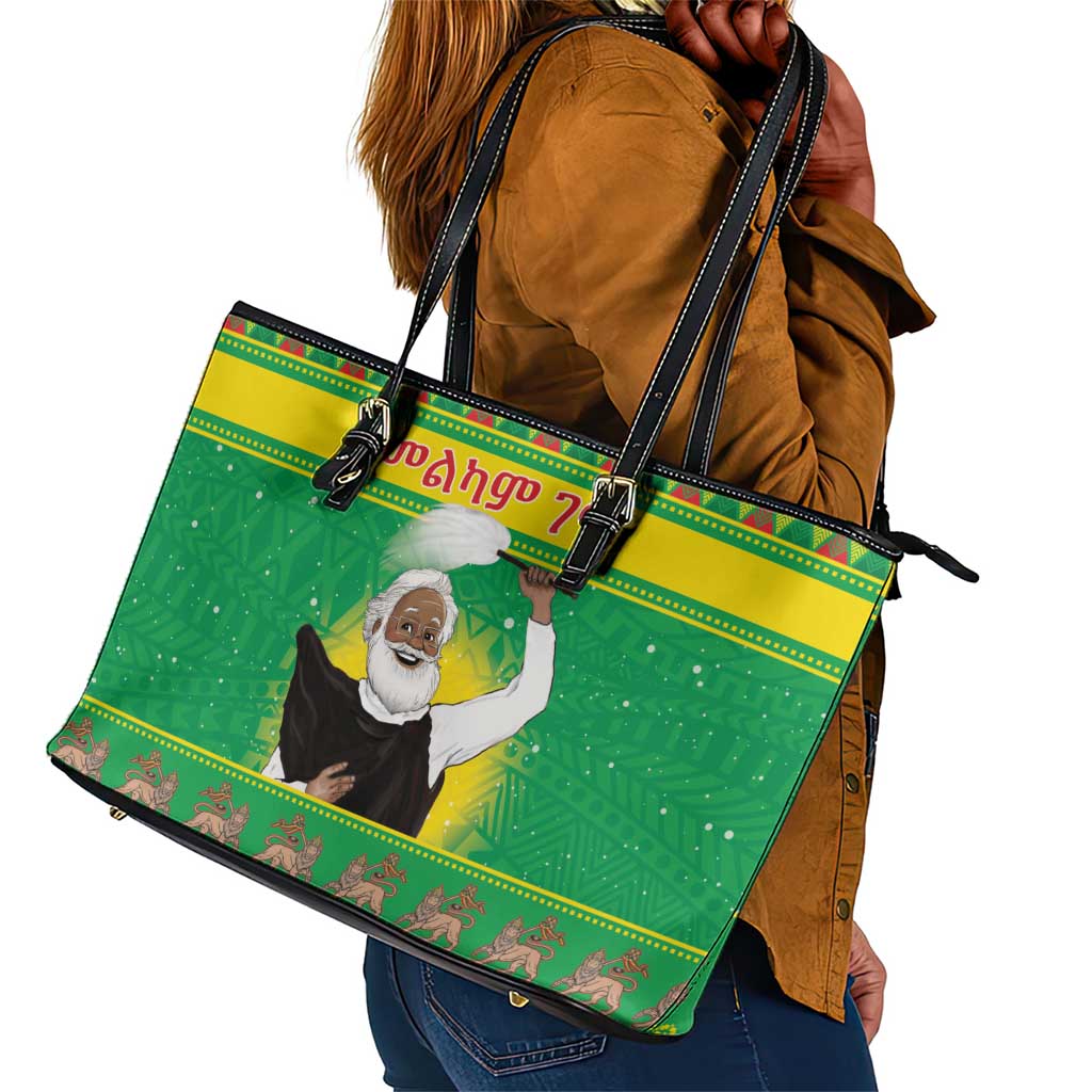 Afro Ethiopia Christmas Leather Tote Bag Melkam Gena Yegena Abat