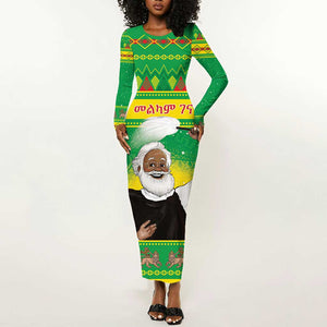 Afro Ethiopia Christmas Long Sleeve Bodycon Dress Melkam Gena Yegena Abat LT05
