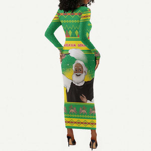 Afro Ethiopia Christmas Long Sleeve Bodycon Dress Melkam Gena Yegena Abat LT05