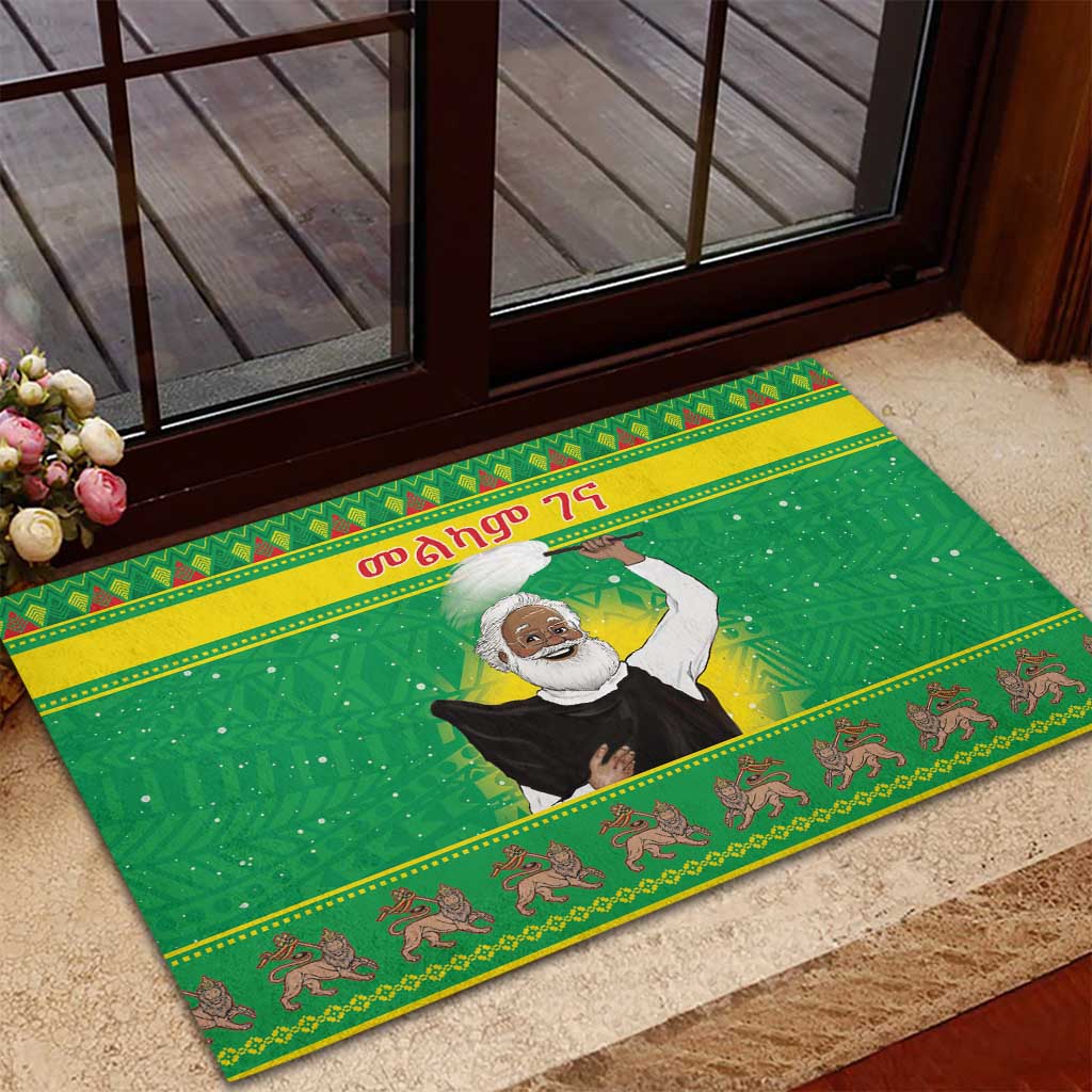 Afro Ethiopia Christmas Rubber Doormat Melkam Gena Yegena Abat