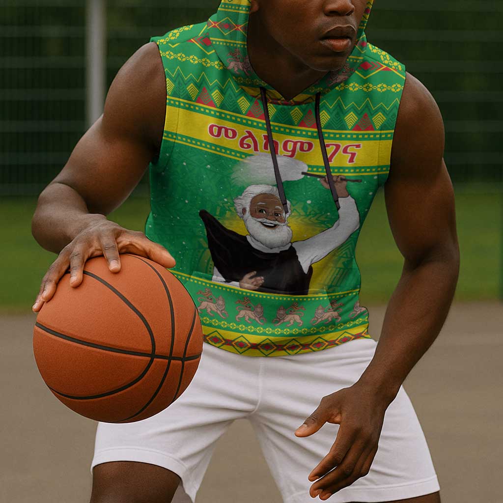 Afro Ethiopia Christmas Sleeveless Hoodie Melkam Gena Yegena Abat - African Pride