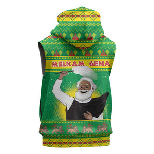 Afro Ethiopia Christmas Sleeveless Zip Hoodie Melkam Gena Yegena Abat - African Pride