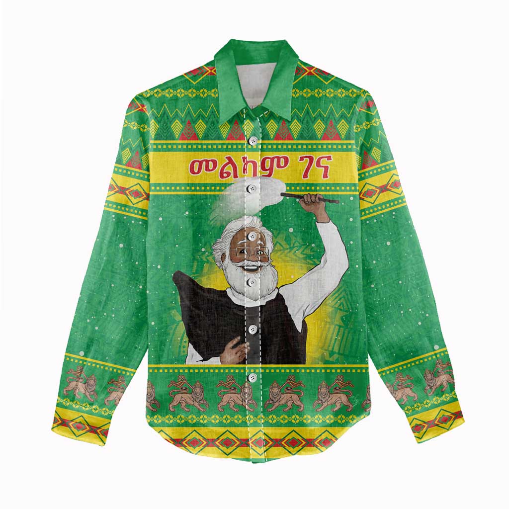 Afro Ethiopia Christmas Women Casual Shirt Melkam Gena Yegena Abat LT05