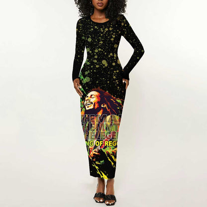 Afro Legend Bob Long Sleeve Bodycon Dress One Love Heart Destiny LT05