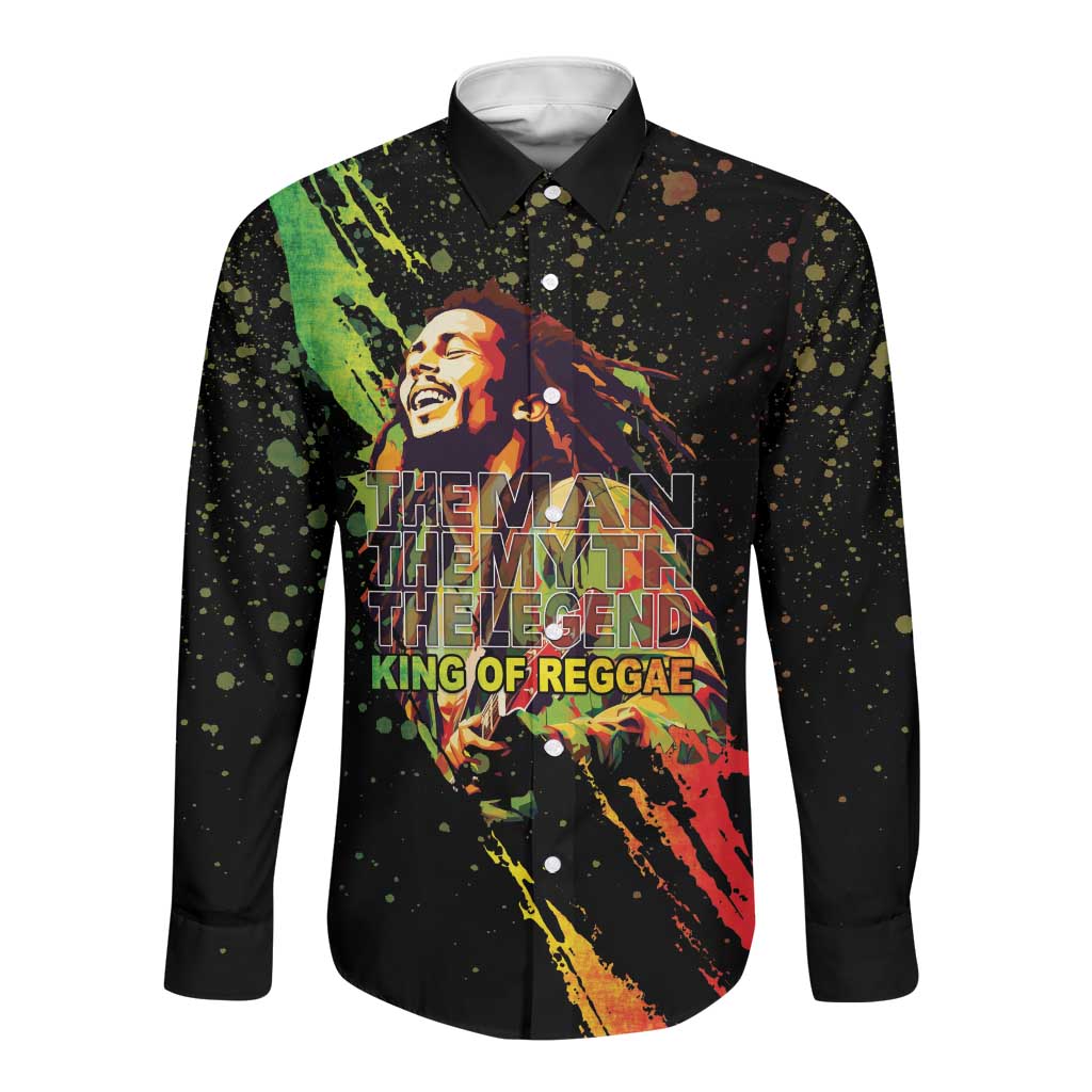 Afro Legend Bob Long Sleeve Button Shirt One Love Heart Destiny