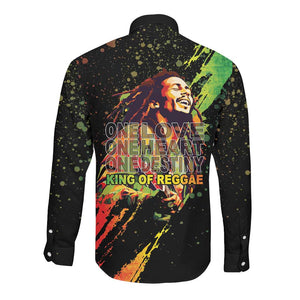 Afro Legend Bob Long Sleeve Button Shirt One Love Heart Destiny