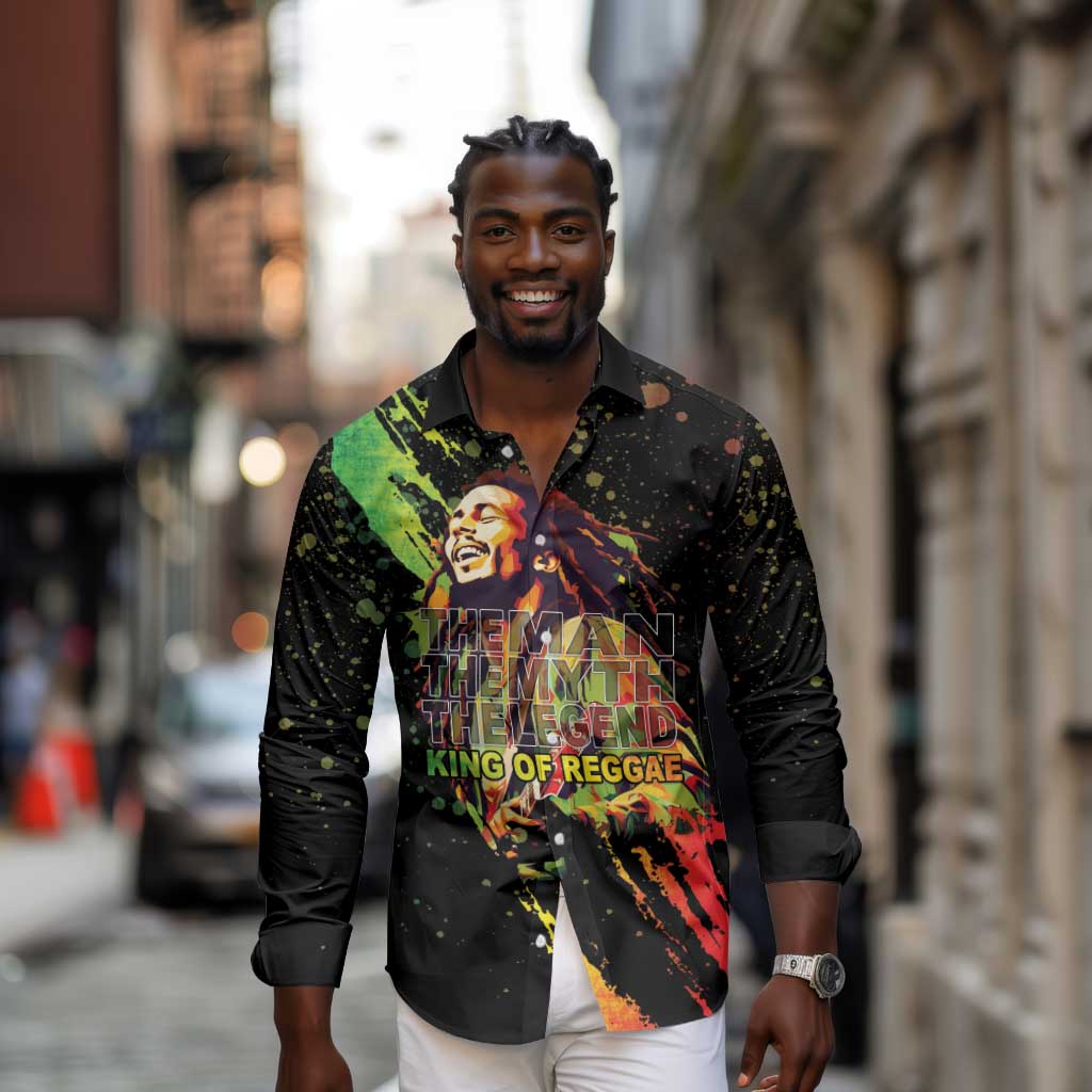 Afro Legend Bob Long Sleeve Button Shirt One Love Heart Destiny