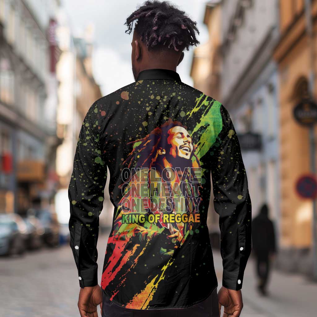 Afro Legend Bob Long Sleeve Button Shirt One Love Heart Destiny