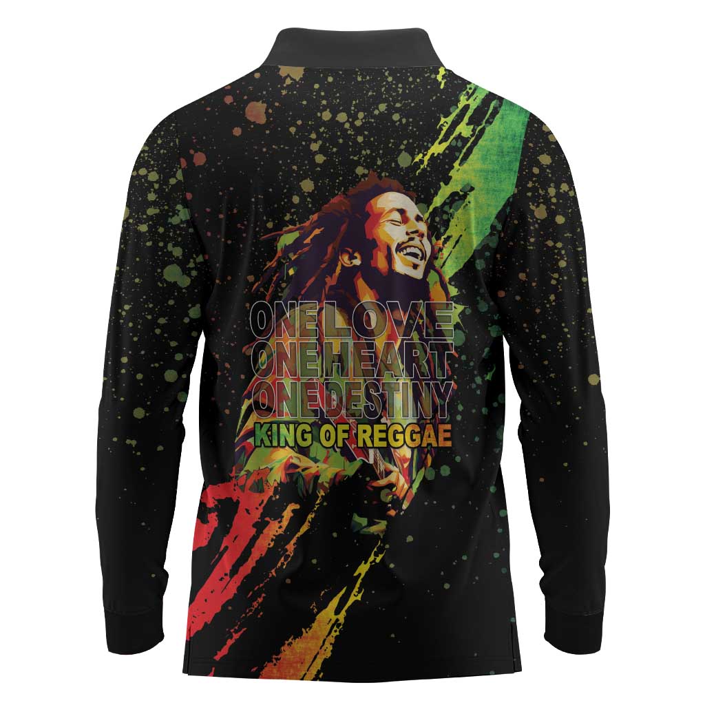 Afro Legend Bob Long Sleeve Polo Shirt One Love Heart Destiny