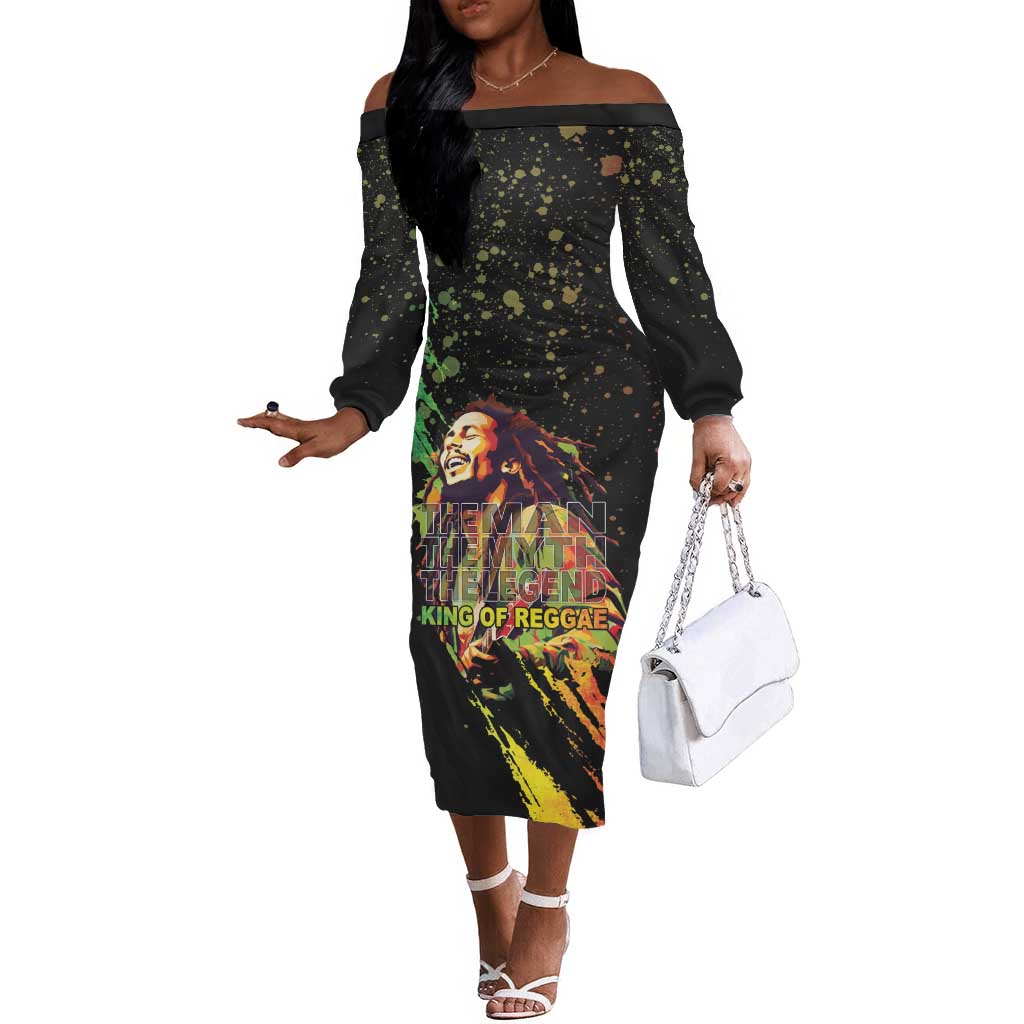 Afro Legend Bob Off The Shoulder Long Sleeve Dress One Love Heart Destiny