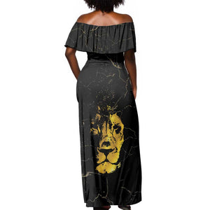 Reggae King Marley Off Shoulder Maxi Dress Gold Lion