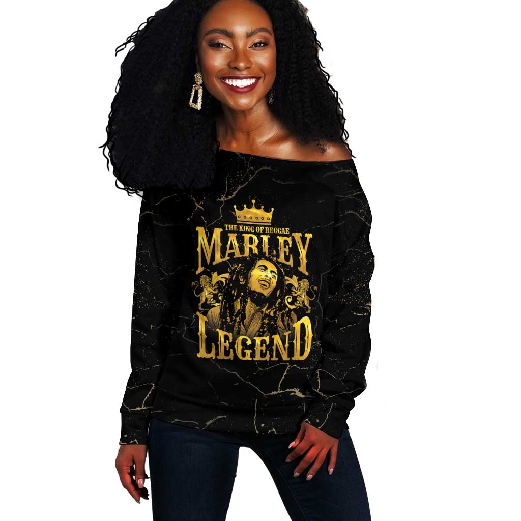 Reggae King Marley Off Shoulder Sweater Gold Lion