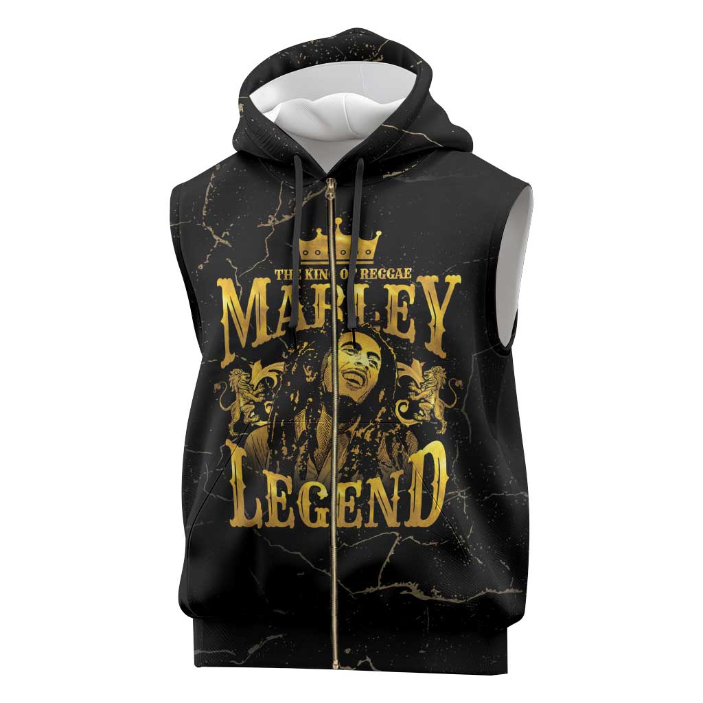 Reggae King Marley Sleeveless Zip Hoodie Gold Lion - African Pride
