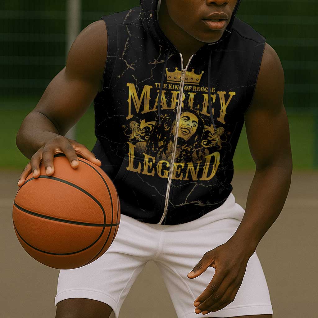 Reggae King Marley Sleeveless Zip Hoodie Gold Lion - African Pride