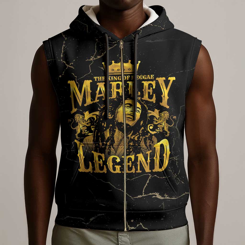 Reggae King Marley Sleeveless Zip Hoodie Gold Lion - African Pride