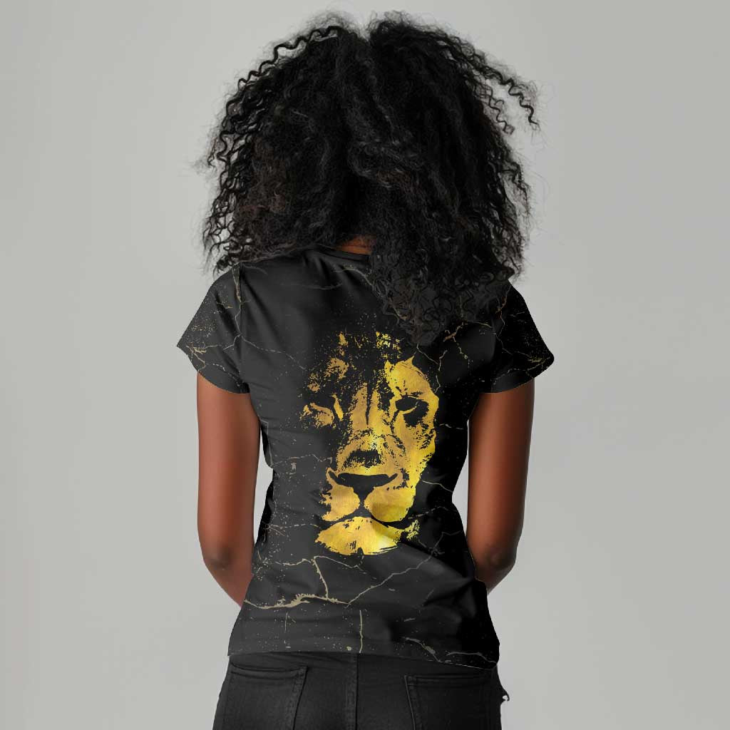 Reggae King Marley Women V-Neck T-Shirt Gold Lion