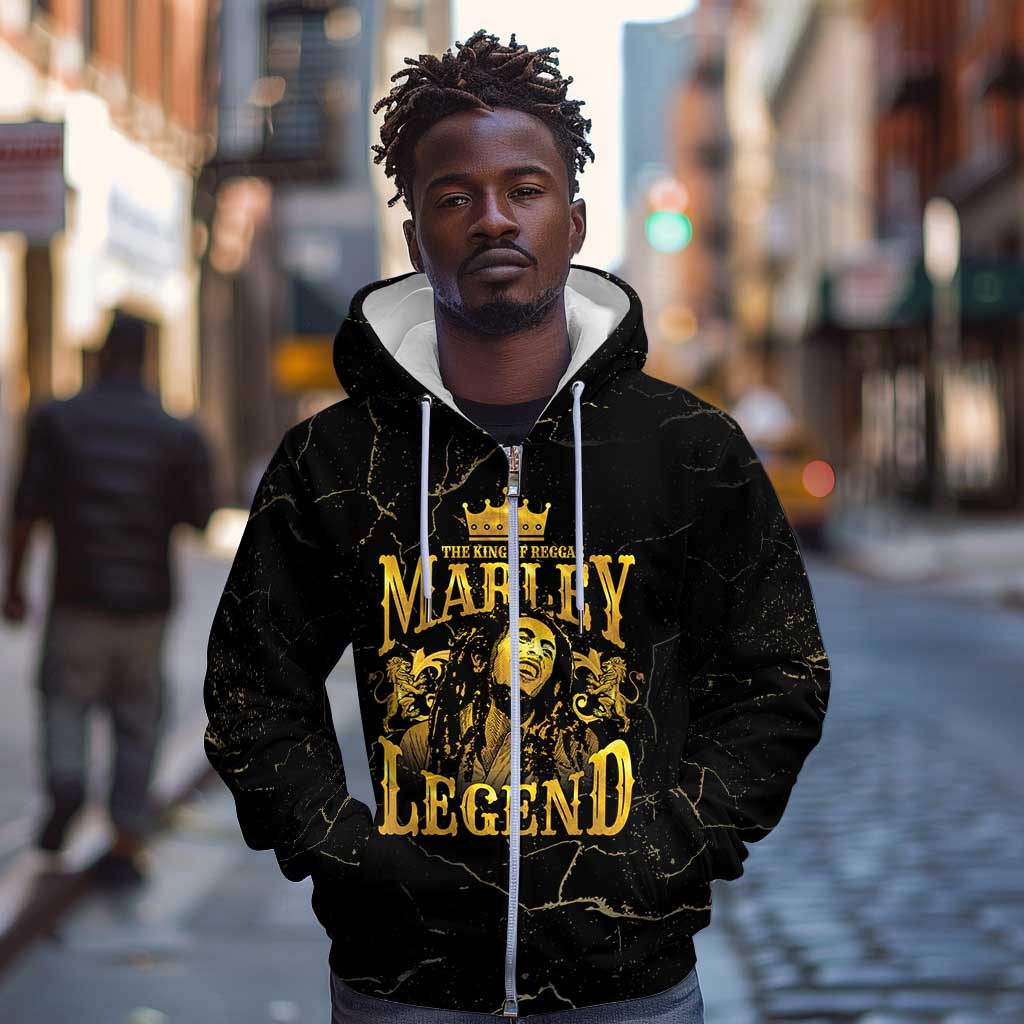 Reggae King Marley Zip Hoodie Gold Lion