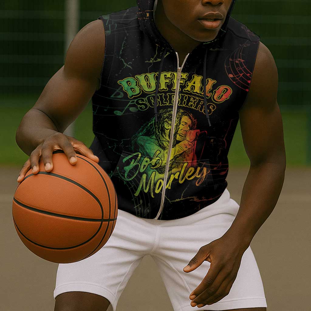 Reggae King Buffalo Soldier Sleeveless Zip Hoodie Honoring The Legend - African Pride