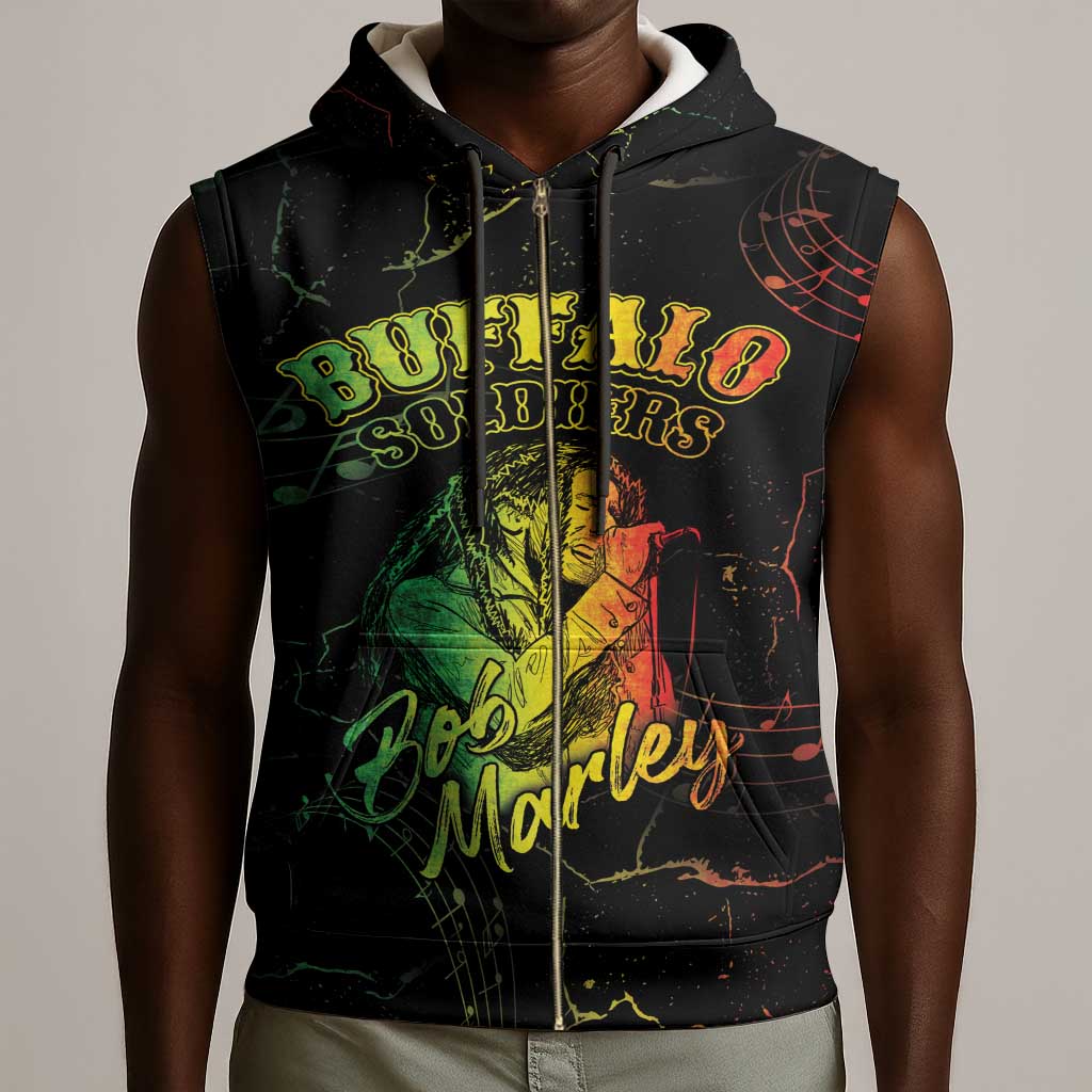 Reggae King Buffalo Soldier Sleeveless Zip Hoodie Honoring The Legend - African Pride