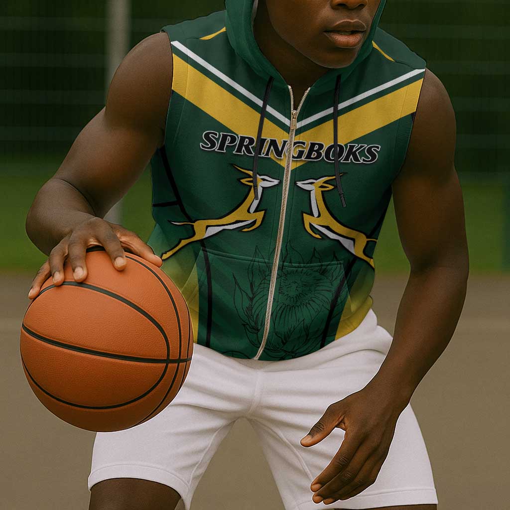 South Africa Rugby Sleeveless Zip Hoodie Bokke Champions - African Pride