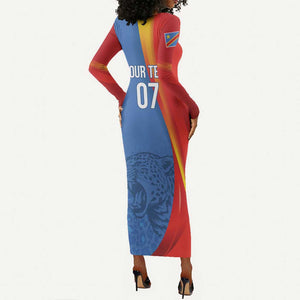 DR Congo Football 2026 Custom Long Sleeve Bodycon Dress Les Leopards - Glory Upon Glory - African Pride