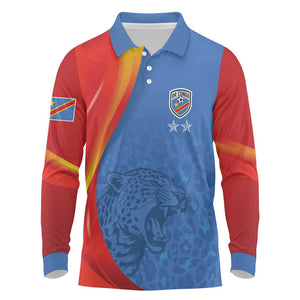 DR Congo Football 2026 Custom Long Sleeve Polo Shirt Les Leopards - Glory Upon Glory - African Pride