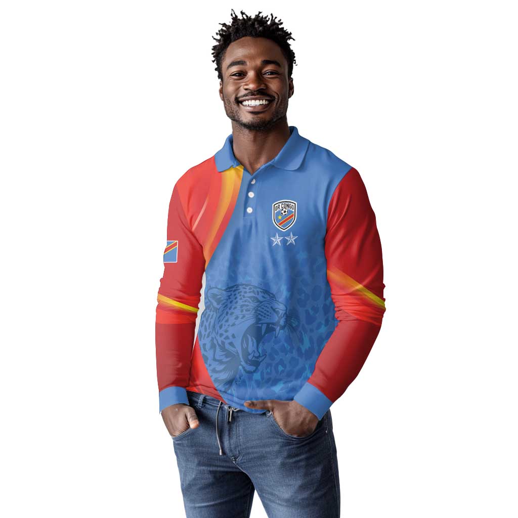 DR Congo Football 2026 Custom Long Sleeve Polo Shirt Les Leopards - Glory Upon Glory - African Pride
