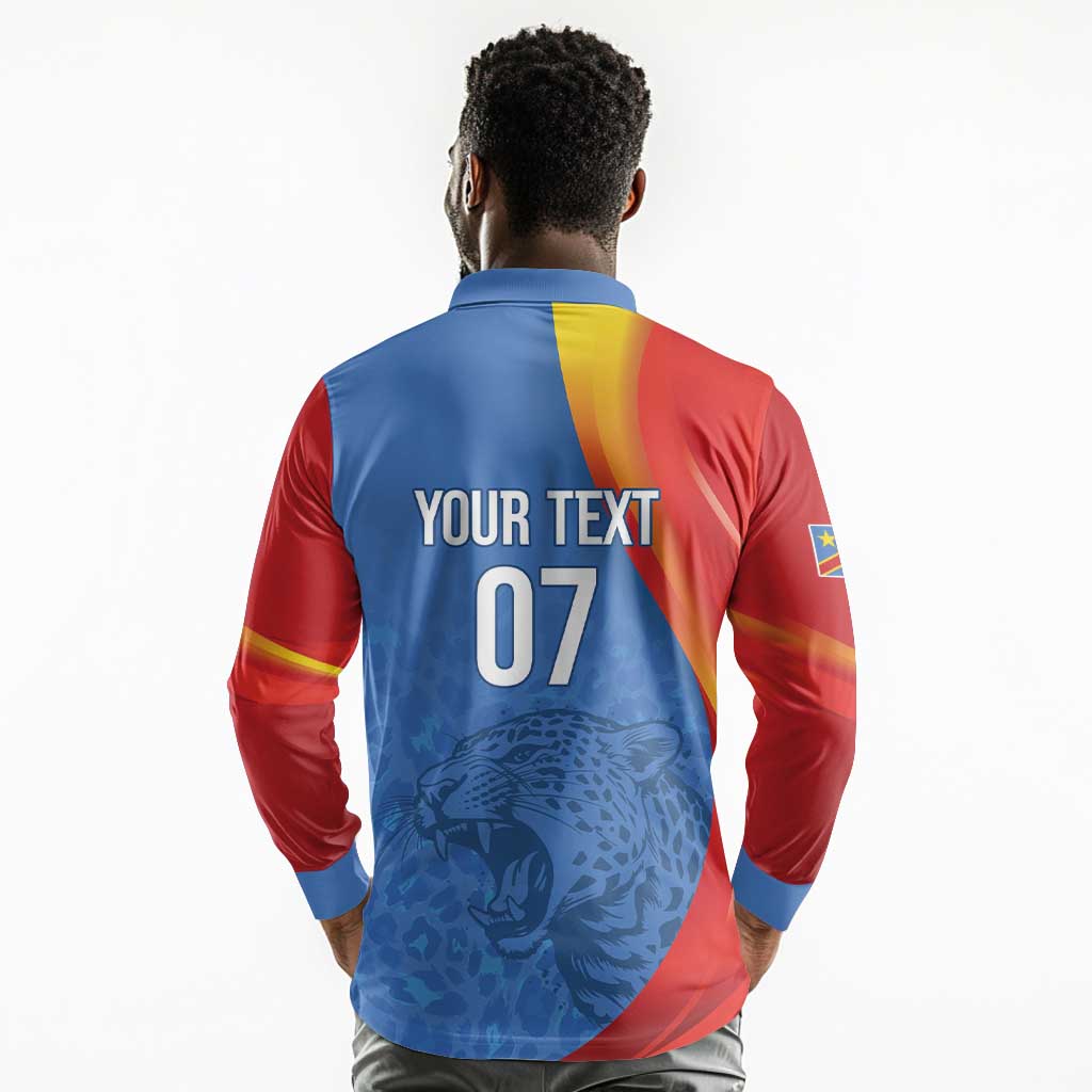 DR Congo Football 2026 Custom Long Sleeve Polo Shirt Les Leopards - Glory Upon Glory - African Pride