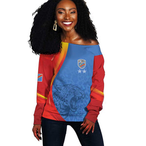 DR Congo Football 2026 Custom Off Shoulder Sweater Les Leopards - Glory Upon Glory - African Pride