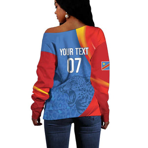 DR Congo Football 2026 Custom Off Shoulder Sweater Les Leopards - Glory Upon Glory - African Pride