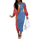DR Congo Football 2026 Custom Off The Shoulder Long Sleeve Dress Les Leopards - Glory Upon Glory - African Pride