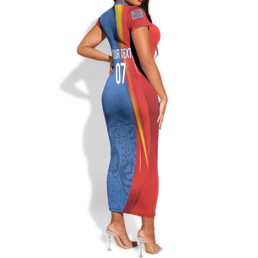 DR Congo Football 2026 Custom Short Sleeve Bodycon Dress Les Leopards - Glory Upon Glory LT7