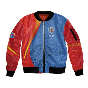 DR Congo Football 2026 Custom Sleeve Zip Bomber Jacket Les Leopards - Glory Upon Glory - African Pride