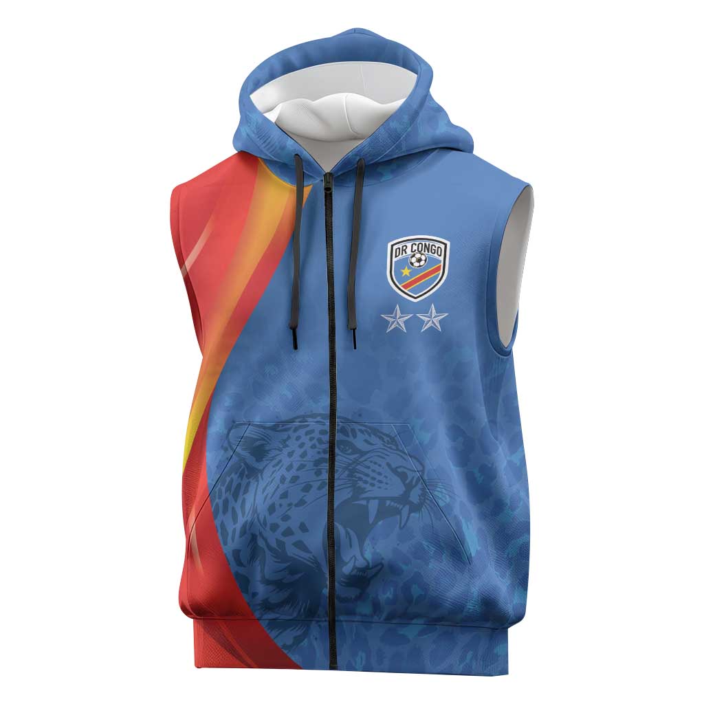 DR Congo Football 2026 Custom Sleeveless Zip Hoodie Les Leopards - Glory Upon Glory - African Pride
