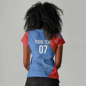 DR Congo Football 2026 Custom Women V-Neck T-Shirt Les Leopards - Glory Upon Glory LT7