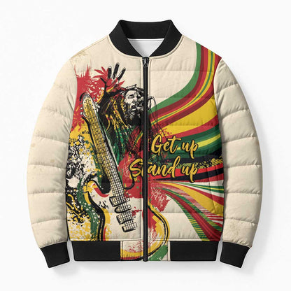 Reggae Soul B.Marley Grungy Bomber Puffer Jacket Get Up Stand Up - African Pride
