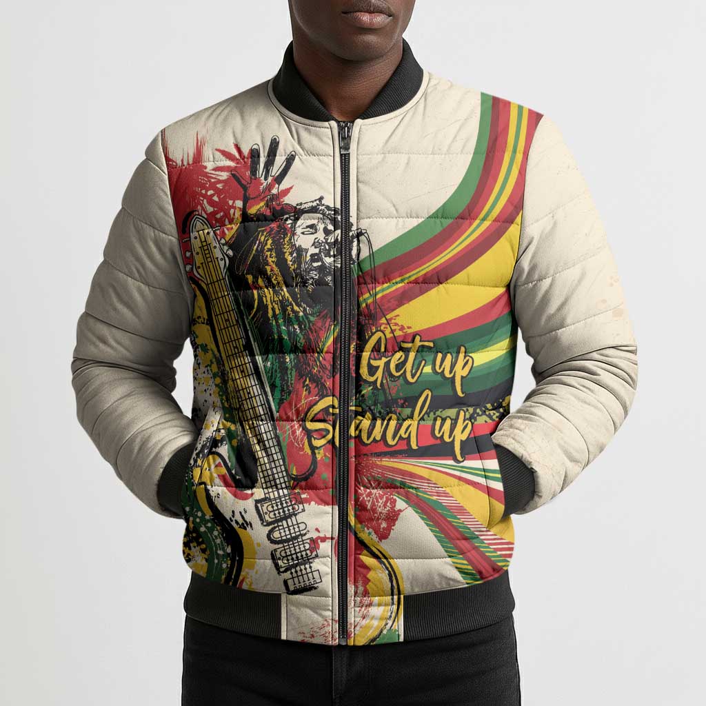 Reggae Soul B.Marley Grungy Bomber Puffer Jacket Get Up Stand Up - African Pride