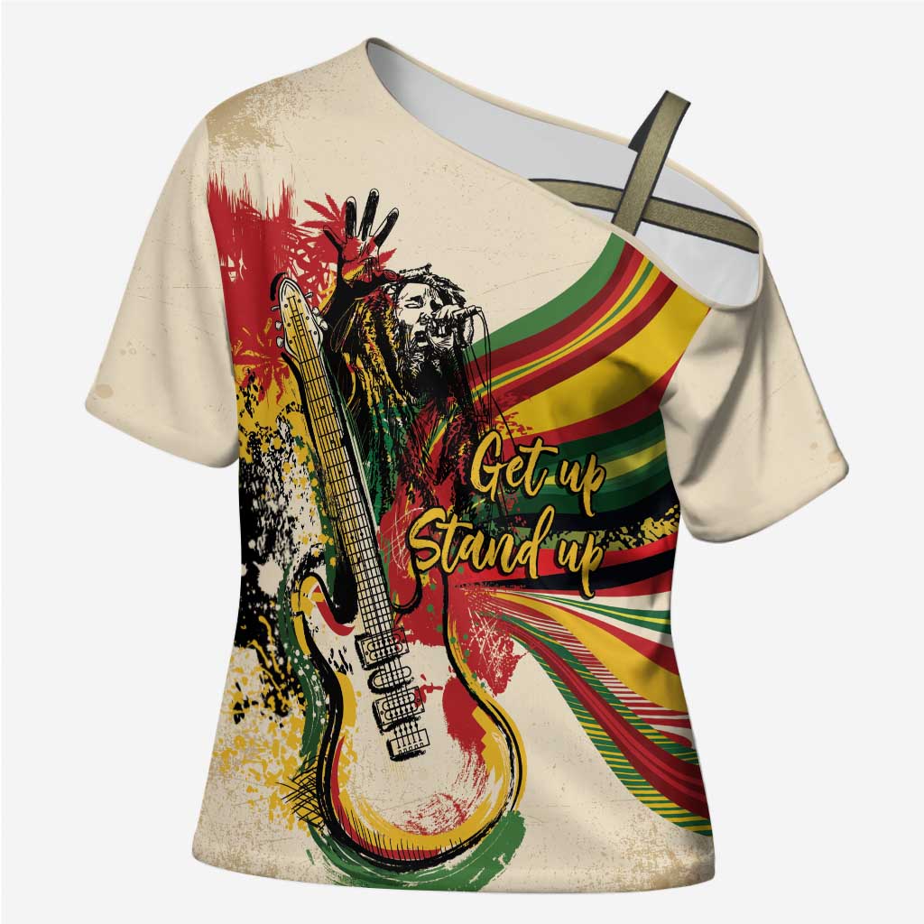Reggae Soul B.Marley Grungy Cross Shoulder Shirt Get Up Stand Up - African Pride
