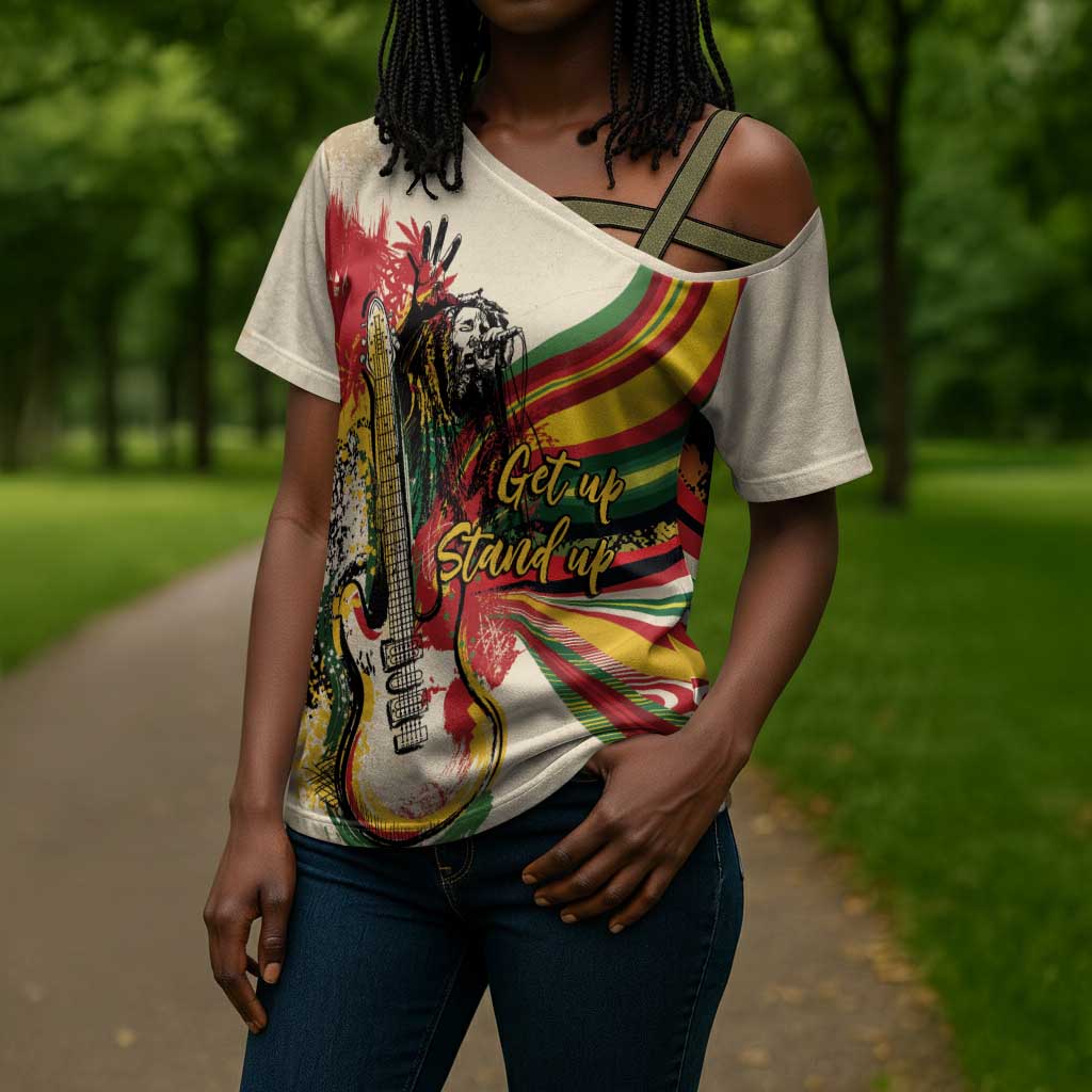 Reggae Soul B.Marley Grungy Cross Shoulder Shirt Get Up Stand Up - African Pride