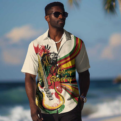 Reggae Soul B.Marley Grungy Hawaiian Shirt Get Up Stand Up - African Pride