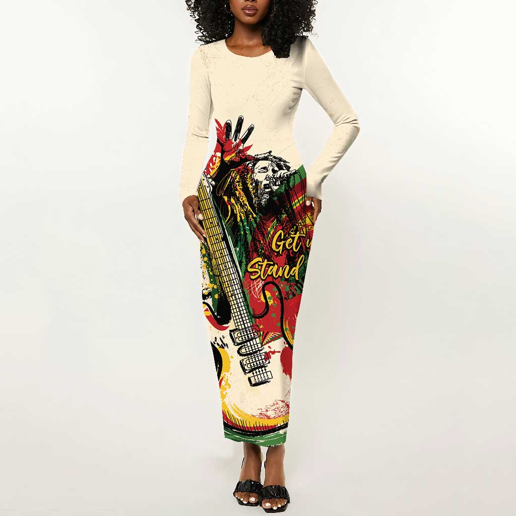 Reggae Soul B.Marley Grungy Long Sleeve Bodycon Dress Get Up Stand Up - African Pride