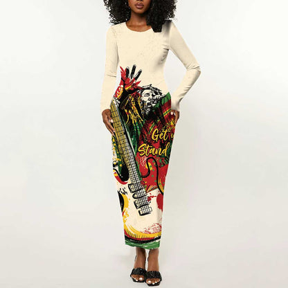 Reggae Soul B.Marley Grungy Long Sleeve Bodycon Dress Get Up Stand Up - African Pride
