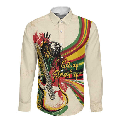 Reggae Soul B.Marley Grungy Long Sleeve Button Shirt Get Up Stand Up - African Pride