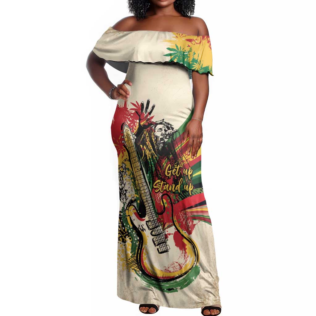Reggae Soul B.Marley Grungy Off Shoulder Maxi Dress Get Up Stand Up - African Pride