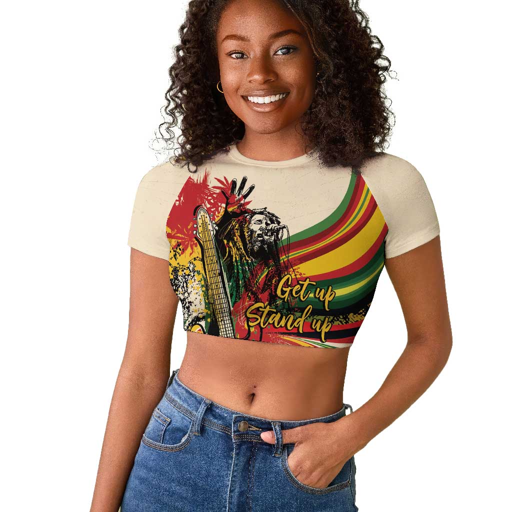 Reggae Soul B.Marley Grungy Raglan Cropped T shirt Get Up Stand Up - African Pride