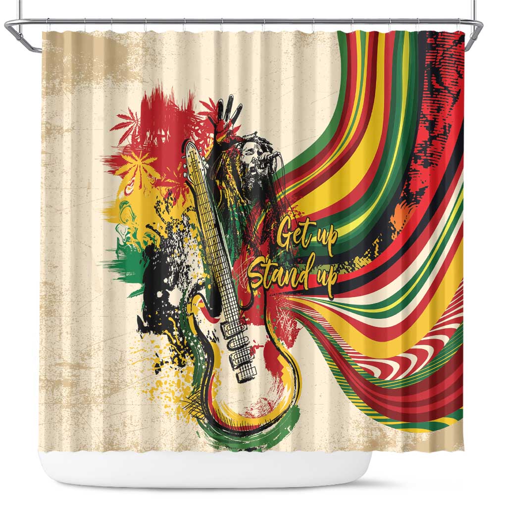 Reggae Soul B.Marley Grungy Shower Curtain Get Up Stand Up - African Pride